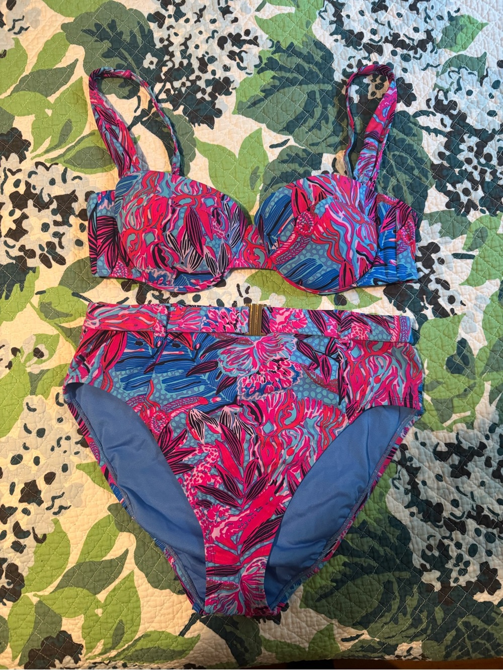 Lilly Pulitzer Pink and Blue Tropical Print Bikini Set
